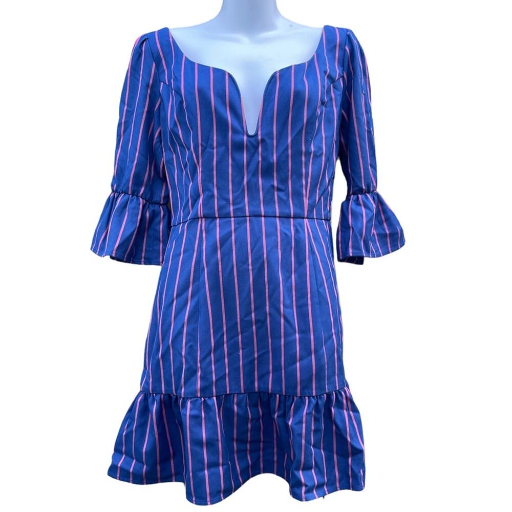 LPA Navy and Orange stripe Belle Sleeve mini dress